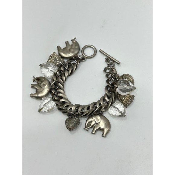Vintage Loaded Charm Bracelet Lucite Beads Elephants Flat Links Figural Bracelet - Picture 2 of 8